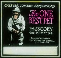 3e157 ONE BEST PET glass slide '20 great full-length image of Snooky the Humanzee holding camera!
