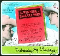3e170 WINNING OF BARBARA WORTH glass slide '26 great profile c/u of Ronald Colman & Vilma Banky!
