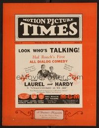 3e044 MOTION PICTURE TIMES exhibitor magazine April 27, 1929 Laurel & Hardy in 1st talking comedy!