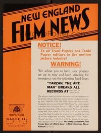 3e058 NEW ENGLAND FILM NEWS exhibitor magazine Mar 31, 1932 Tarzan the Ape Man breaks all records!