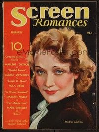 3e088 SCREEN ROMANCES magazine February 1932 art of Marlene Dietrich from Shanghai Express!