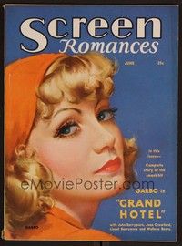 3e092 SCREEN ROMANCES magazine June 1932 fantastic art of beautiful Greta Garbo from Grand Hotel!