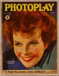3e074 PHOTOPLAY magazine April 1934 wonderful art of smiling Katharine Hepburn by Earl Christy!