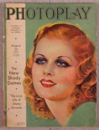 3e072 PHOTOPLAY magazine August 1932, art of sexy red-haired Jean Harlow by Earl Christy!