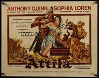 3f387 ATTILA style A 1/2sh '58 art of Anthony Quinn as The Hun grabbing sexy Sophia Loren!
