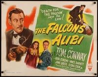 3f470 FALCON'S ALIBI style B 1/2sh '46 detective Tom Conway, Rita Corday, death for the Falcon!
