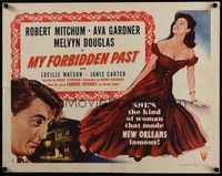 3f580 MY FORBIDDEN PAST style B 1/2sh '51 Robert Mitchum, sexy Ava Gardner made New Orleans famous!