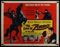 3f635 SIGN OF ZORRO 1/2sh '60 Walt Disney, cool art of masked hero Guy Williams on horseback!