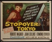 3f655 STOPOVER TOKYO 1/2sh '57 artwork of sexy Joan Collins & spy Robert Wagner in Japan!