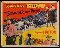 3f656 STRANGER FROM PECOS 1/2sh '43 cowboy Johnny Mack Brown on horseback & with pistol!