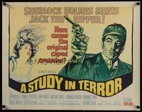 3f659 STUDY IN TERROR 1/2sh '66 art of Neville as Sherlock Holmes, the original caped crusader!