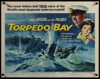 3f683 TORPEDO BAY 1/2sh '64 James Mason, Lilli Palmer, awesome art of destroyer ramming submarine!