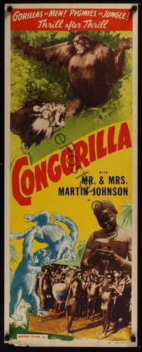 3g095 CONGORILLA insert R46 Osa & Martin Johnson, cool art of giant ape vs. lion!