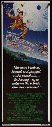 3g099 CURSE OF THE PINK PANTHER insert '83 David Niven, wacky artwork of parachute!