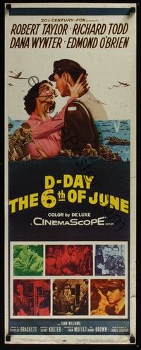 3g100 D-DAY THE SIXTH OF JUNE insert '56 romantic art of Robert Taylor & sexy Dana Wynter in WWII!