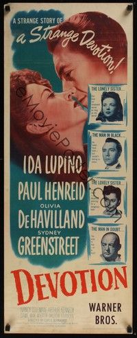 3g108 DEVOTION insert '46 Ida Lupino & Olivia De Havilland are completely opposite sisters!