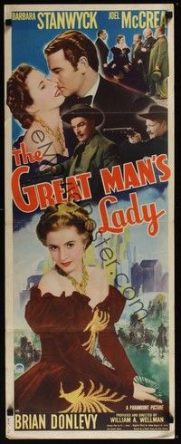 3g159 GREAT MAN'S LADY insert '41 close-up of pretty Barbara Stanwyck, Joel McCrea!