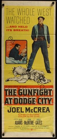 3g163 GUNFIGHT AT DODGE CITY insert '59 Joel McCrea likes sexy fillies when they scream and fight!
