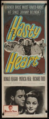 3g169 HASTY HEART insert '50 patient Ronald Reagan & nurse Patricia Neal help dying Richard Todd!