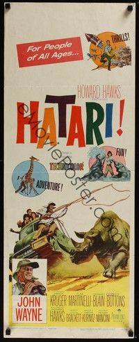 3g170 HATARI insert '62 Howard Hawks, great artwork images of John Wayne in Africa!