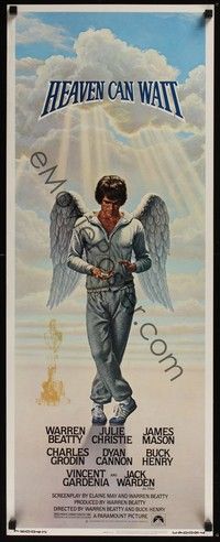3g171 HEAVEN CAN WAIT insert '78 art of angel Warren Beatty wearing sweats by Lettick, football!