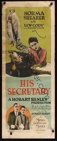 3g007 HIS SECRETARY insert '25 pretty Norma Shearer & Lew Cody in early office romance comedy!