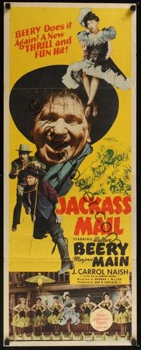 3g188 JACKASS MAIL insert '42 goofy Wallace Beery & Marjorie Main in showgirl outfit!