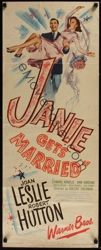3g189 JANIE GETS MARRIED insert '46 Joan Leslie, Robert Hutton, Edward Arnold, wedding art!