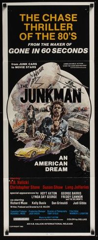 3g197 JUNKMAN insert '82 from junk cars to movie stars, cool action artwork by Jensen!