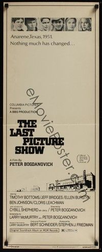 3g208 LAST PICTURE SHOW insert '71 Peter Bogdanovich, Jeff Bridges, Ellen Burstyn, Tim Bottoms