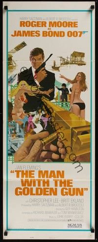 3g229 MAN WITH THE GOLDEN GUN insert '74 art of Roger Moore as James Bond by Robert McGinnis!