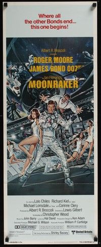 3g247 MOONRAKER insert '79 art of Roger Moore as James Bond & sexy space babes by Gouzee!