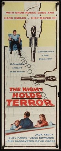 3g261 NIGHT HOLDS TERROR style A insert '55 Jack Kelly, cool artwork of guns!