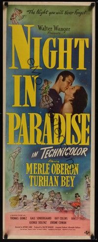 3g262 NIGHT IN PARADISE insert '45 Merle Oberon, Turhan Bey, the night you will never forget!