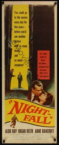 3g265 NIGHTFALL insert '57 Jacques Tourneur noir, Aldo Ray, sexy Anne Bancroft is a pick-up girl!