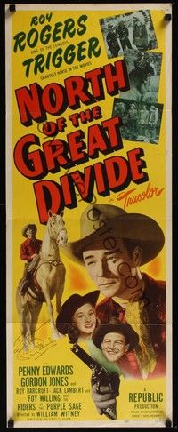 3g268 NORTH OF THE GREAT DIVIDE signed insert '50 by Penny Edwards, cowboy Roy Rogers + Trigger!