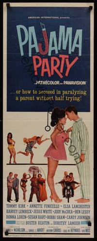 3g276 PAJAMA PARTY insert '64 Annette Funicello in sexy lingerie, Tommy Kirk, Buster Keaton shown!