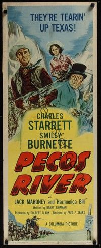 3g280 PECOS RIVER insert '51 artwork of Charles Starrett & Smiley Burnette tearin' up Texas!