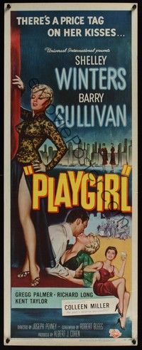 3g285 PLAYGIRL insert '54 Barry Sullivan, there's a price tag on sexy Shelley Winters' kisses!