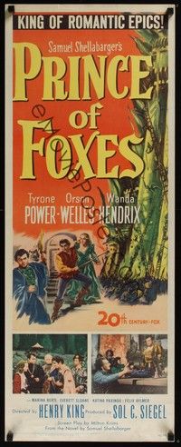 3g291 PRINCE OF FOXES insert '49 Orson Welles, Tyrone Power w/sword protects pretty Wanda Hendrix!