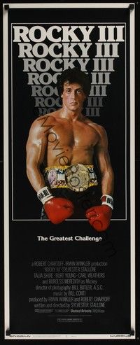 3g313 ROCKY III insert '82 great image of boxer & director Sylvester Stallone w/gloves & belt!