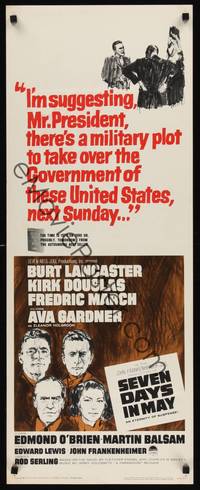 3g324 SEVEN DAYS IN MAY insert '64 art of Burt Lancaster, Kirk Douglas, Fredric March & Ava Gardner!