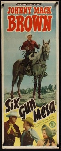 3g333 SIX GUN MESA insert '50 image of Johnny Mack Brown on horseback!