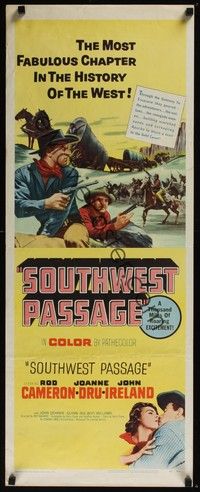 3g345 SOUTHWEST PASSAGE insert '54 cool image of Rod Cameron with whip, battle w/Native Americans!
