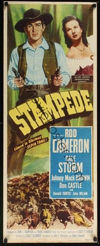 3g349 STAMPEDE insert '49 cowboy Rod Cameron with two revolvers, Gale Storm!