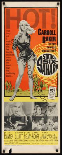 3g355 STATION SIX-SAHARA insert '62 super sexy Carroll Baker is alone with five men in the desert!