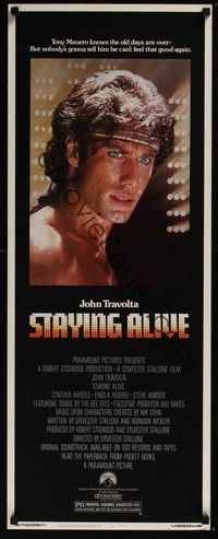 3g356 STAYING ALIVE insert '83 super close up of John Travolta in Saturday Night Fever sequel!