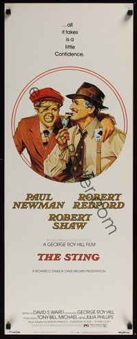 3g357 STING insert '74 best artwork of con men Paul Newman & Robert Redford by Richard Amsel!