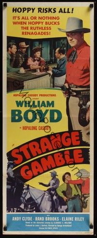 3g361 STRANGE GAMBLE insert '48 William Boyd as Hopalong Cassidy bucks the ruthless renagades!