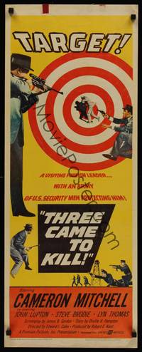 3g378 THREE CAME TO KILL insert '60 Cameron Mitchell, John Lupton, cool spy artwork!